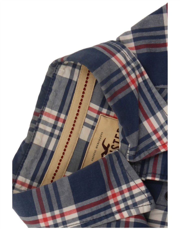 Camisa Hollister Hombre Grande Algodón A Cuadros Azul Marino
