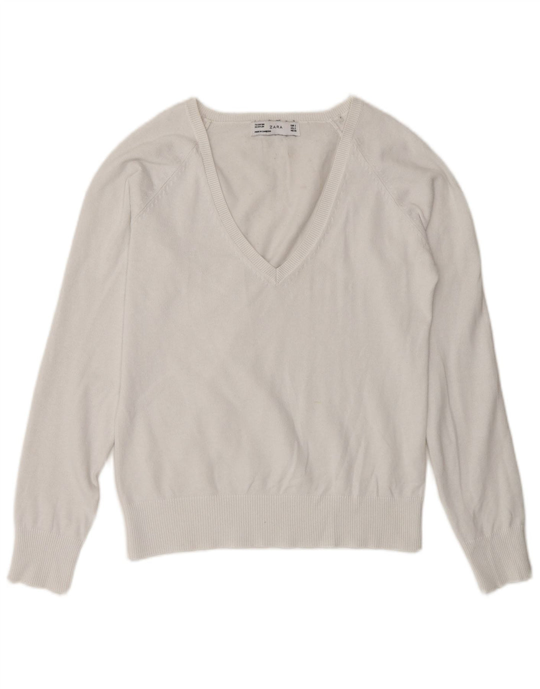 Zara - Jersey con cuello en V para mujer, talla 10, color blanco