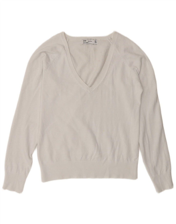 Zara - Jersey con cuello en V para mujer, talla 10, color blanco
