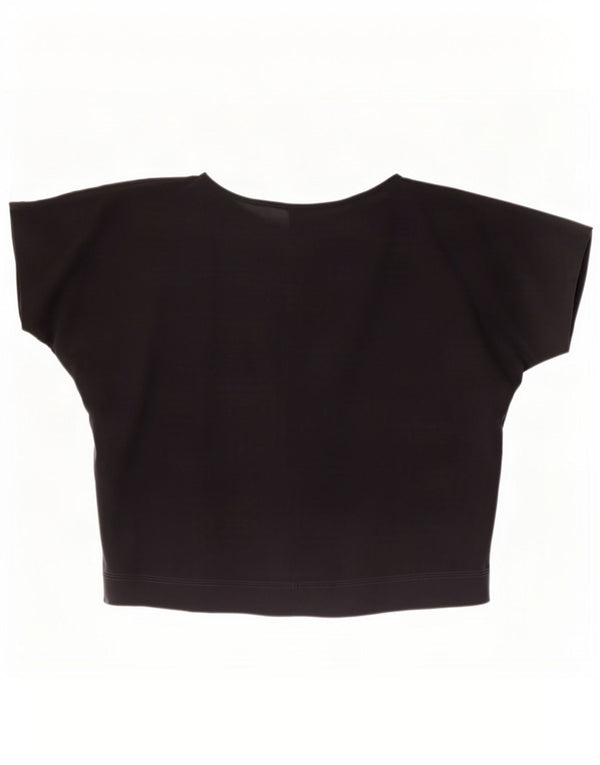 Vintage mujeres ver a través de blusa recortada Top Reino Unido 14 Medio Negro Floral
