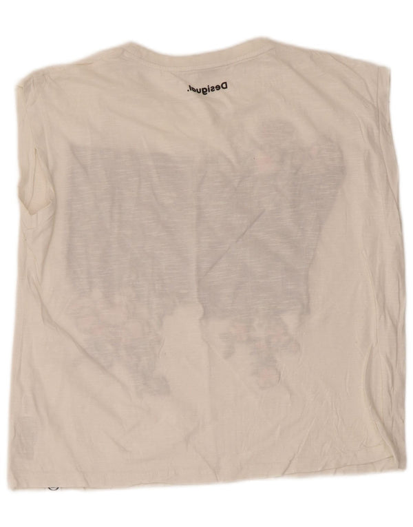 Desigual Top sin mangas con gráfico extragrande para mujer UK 6 XS Algodón blanco
