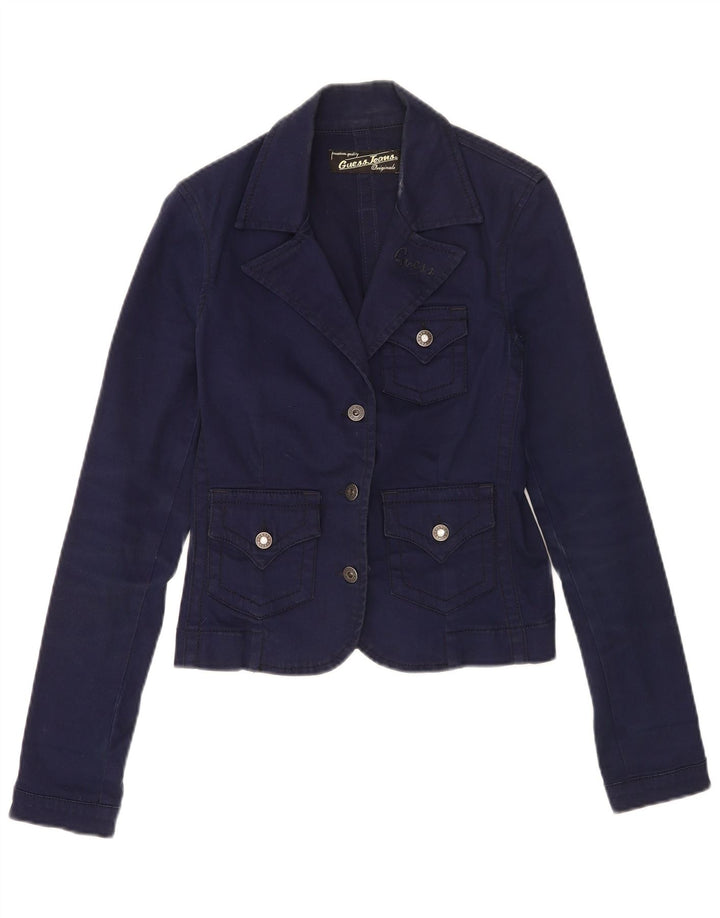 Guess Chaqueta Blazer de 3 Botones para Mujer UK 10 Small Azul Marino Algodón