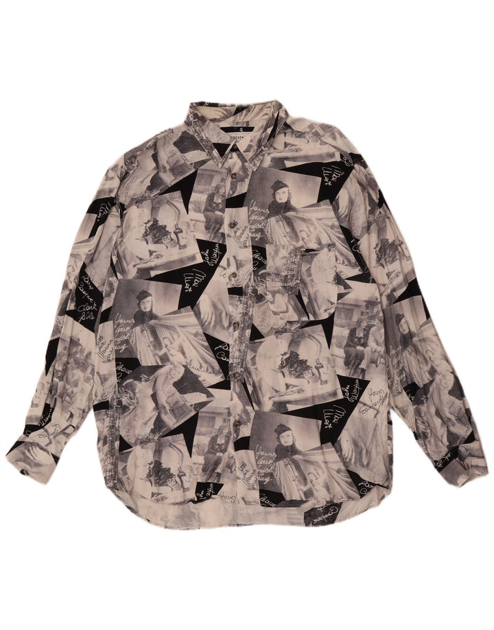 Camisa gráfica vintage para hombre XL Patchwork gris
