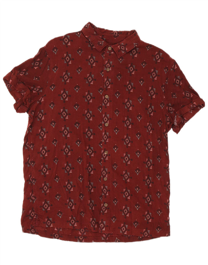 PULL & BEAR Hombre Camisa Manga Corta Viscosa Geométrica Granate Medio