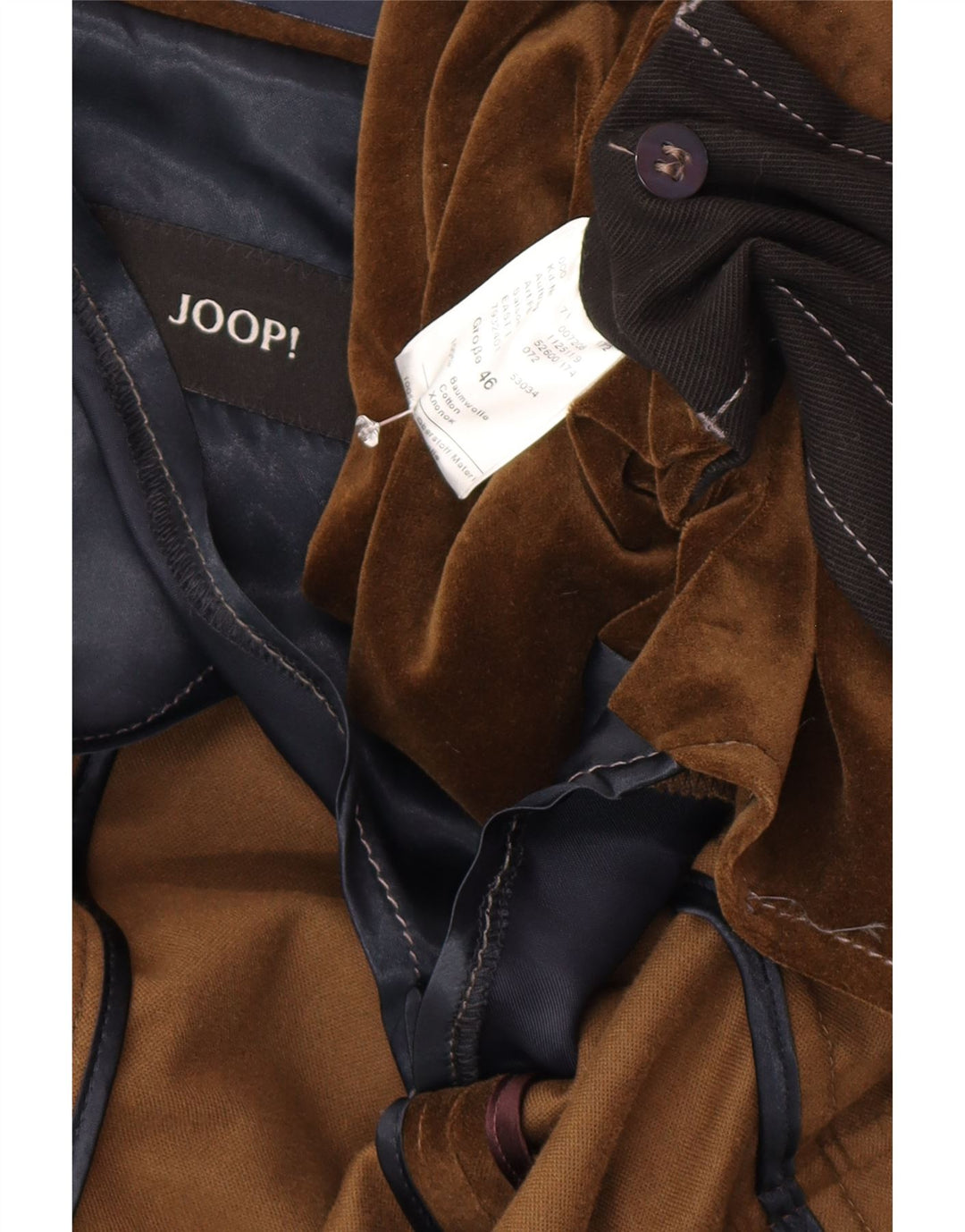 Joop Chaqueta Blazer de Terciopelo con 2 Botones para Hombre IT 46 Small Brown Cotton