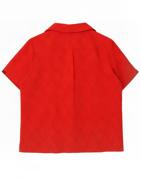 Vintage mujer patrón abstracto camisa de manga corta blusa Reino Unido 16 rojo grande