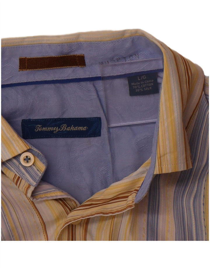 Camisa Tommy Bahama para hombre de algodón a rayas amarillas grandes