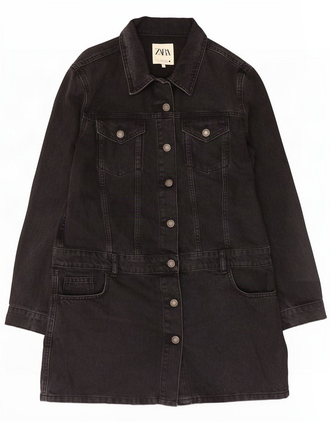 Zara Mujer Abrigo Denim UK 44 Grande Algodón Negro