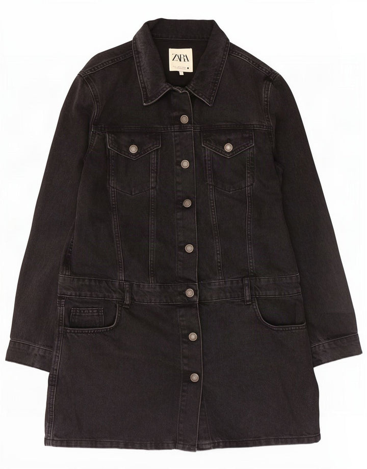 Zara Mujer Abrigo Denim UK 44 Grande Algodón Negro