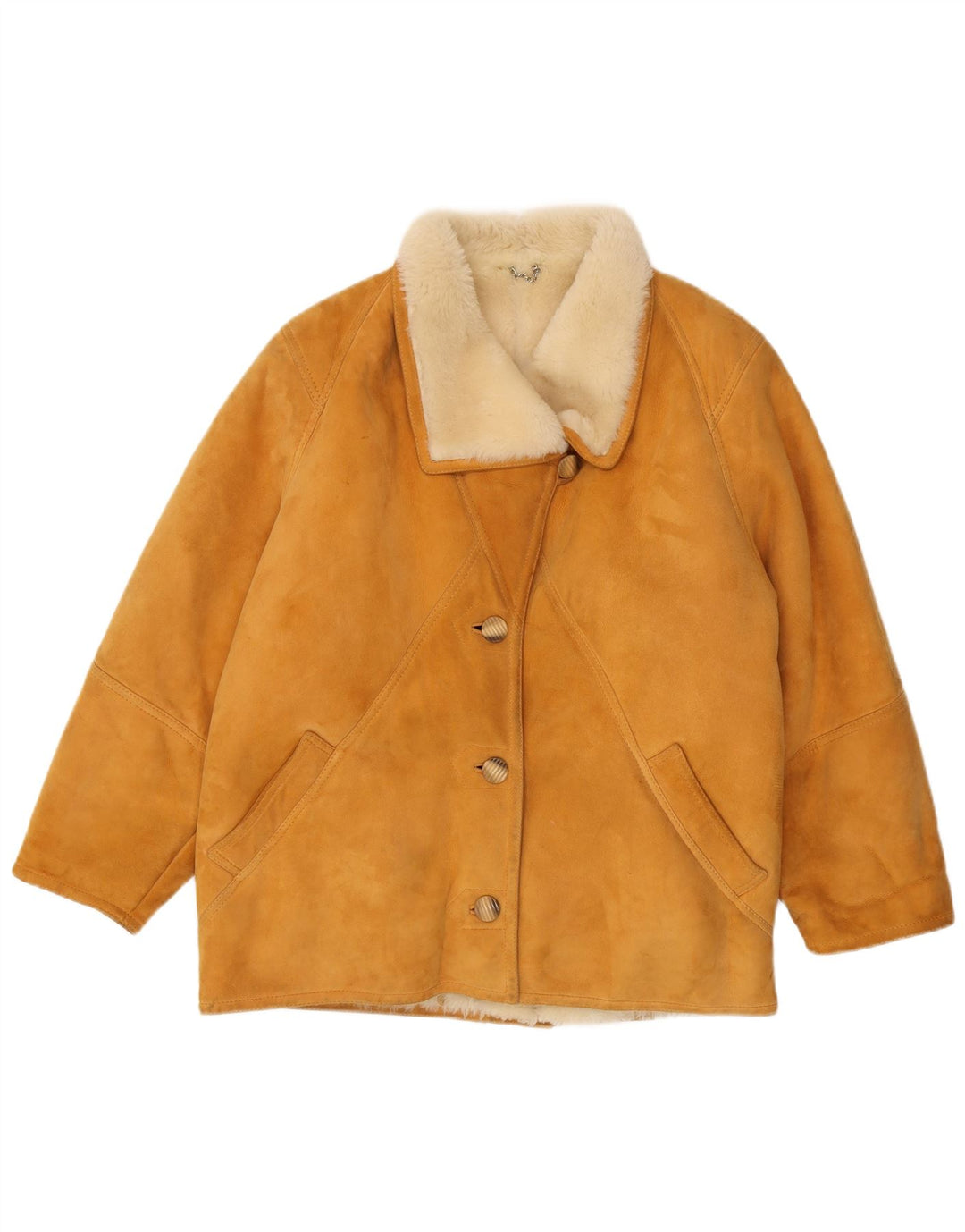 Vintage mujer shearling chaqueta IT 46 grande marrón shearling