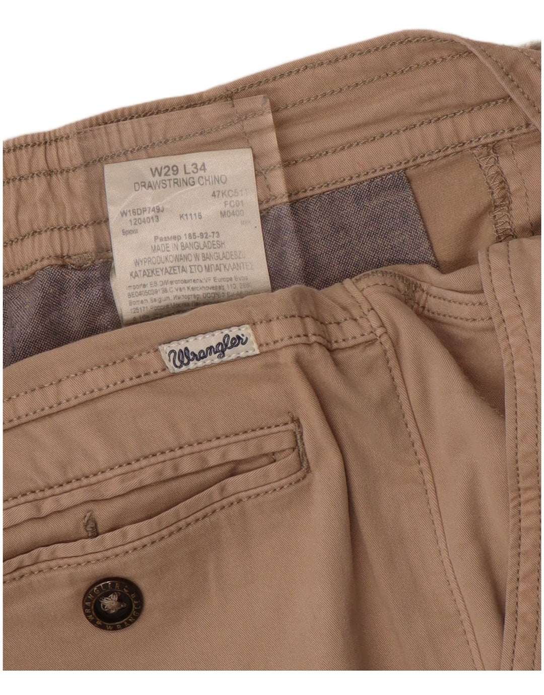 Wrangler Pantalón chino ajustado para hombre W29 L34 Algodón beige