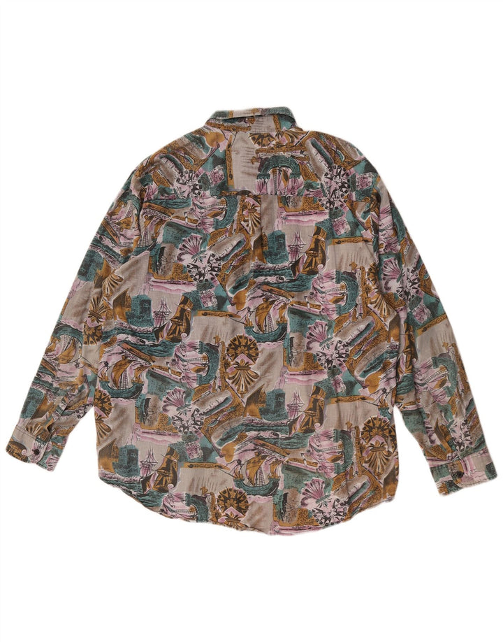 Vintage hombres patrón abstracto camisa tamaño 43/44 algodón multicolor grande
