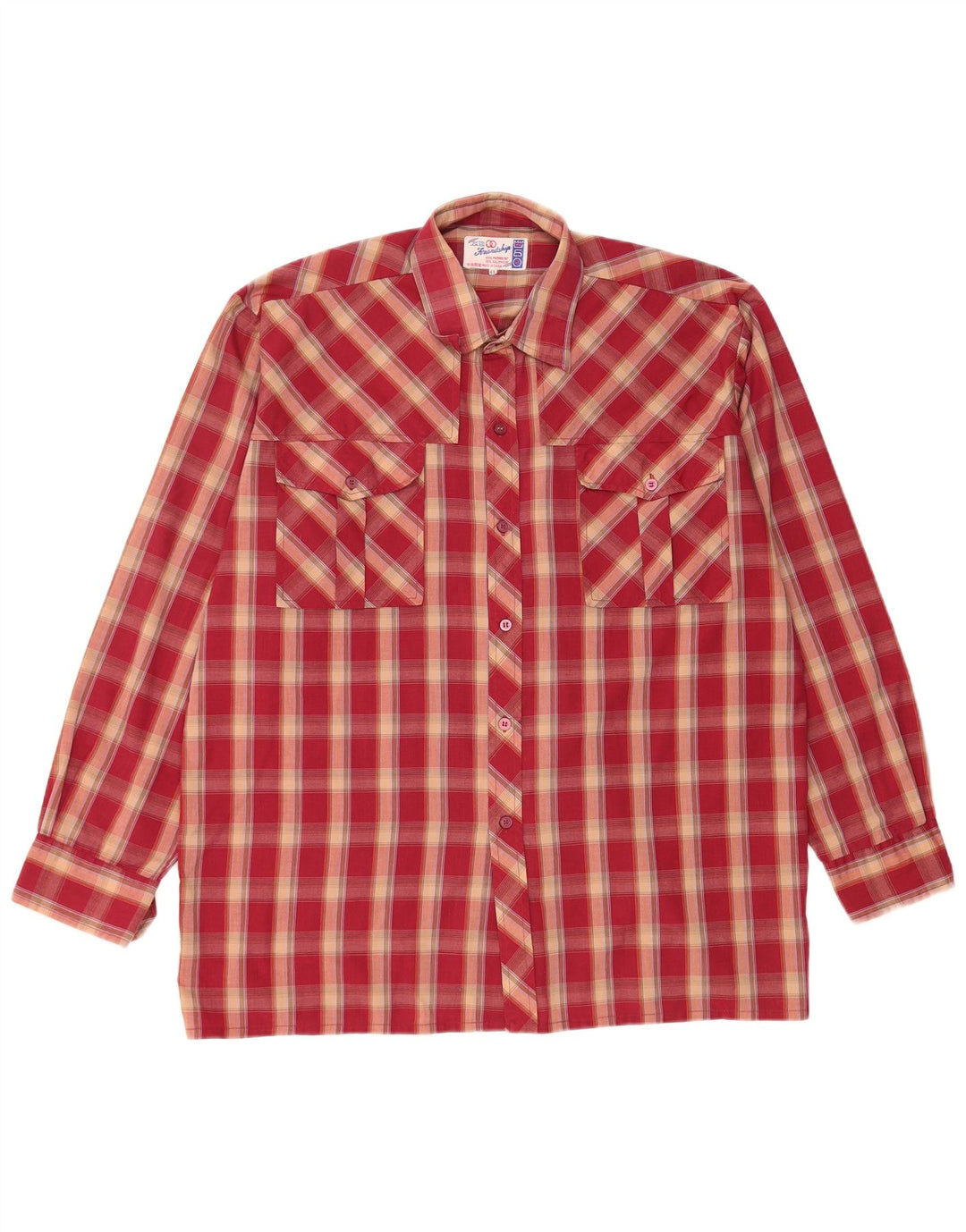 VINTAGE Mens Flannel Shirt Size 41 Large Red Check Polyester