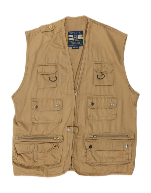 Vintage hombres utilidad Gilet Reino Unido 38 algodón beige medio