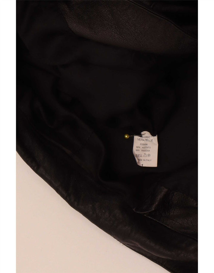 Vintage mujer 1 botón cuero Blazer chaqueta IT 42 medio negro