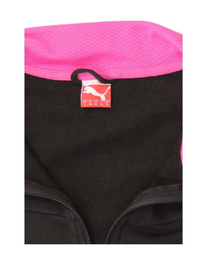 Puma Mujer Gráfico Chándal Top Chaqueta UK 14 Mediano Negro