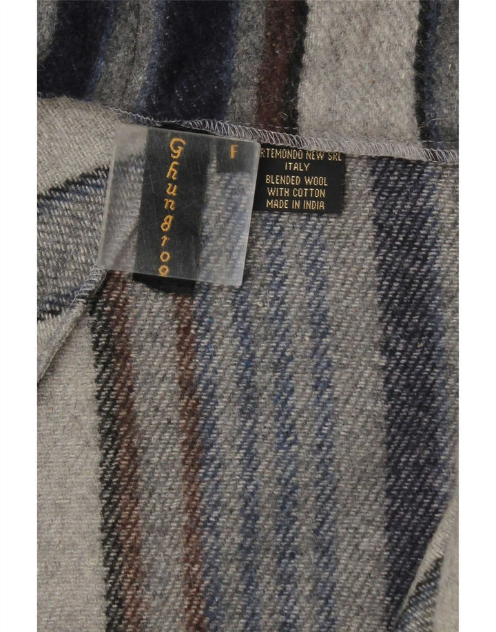 Vintage mujer abrigo abierto Reino Unido 20 2XL azul marino lana a rayas