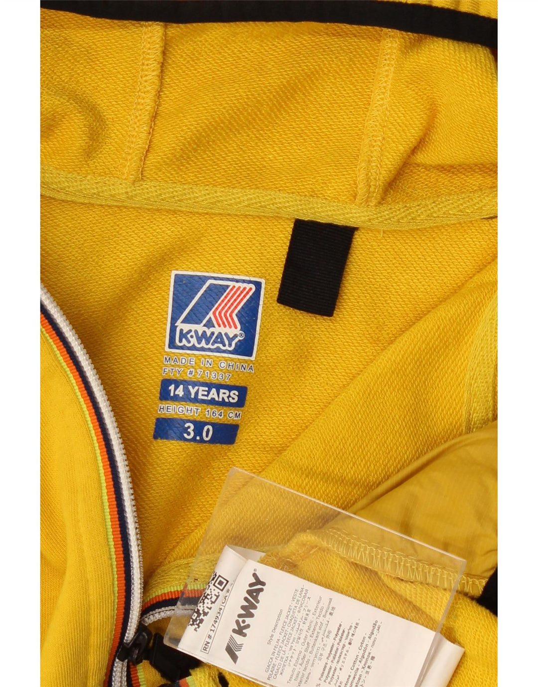 K-Way Sudadera con capucha y cremallera para niños 13-14 años Amarillo Poliéster
