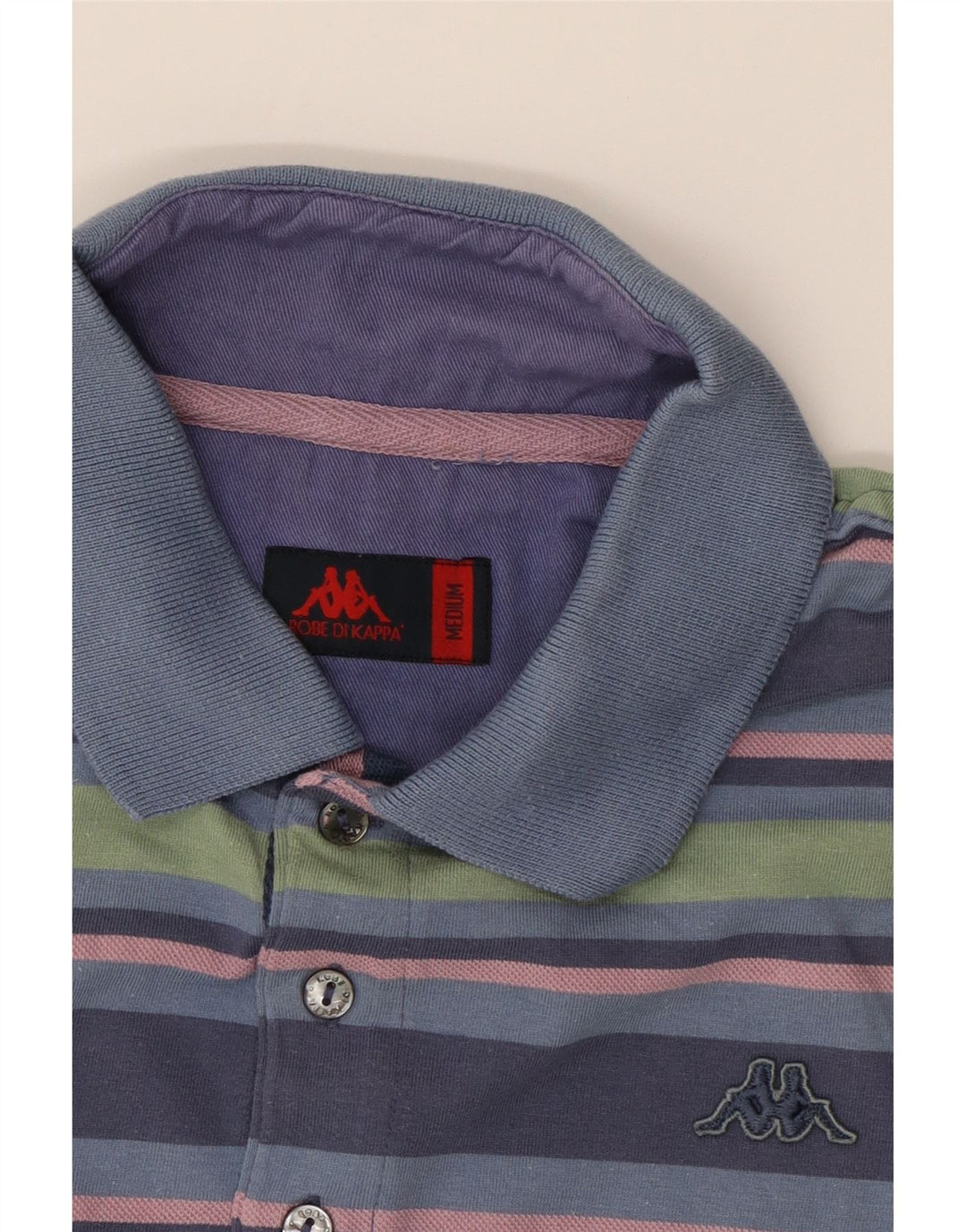 KAPPA Mens Polo Shirt Medium Blue Striped Cotton Vintage Kappa and Second-Hand Kappa from Messina Hembry 