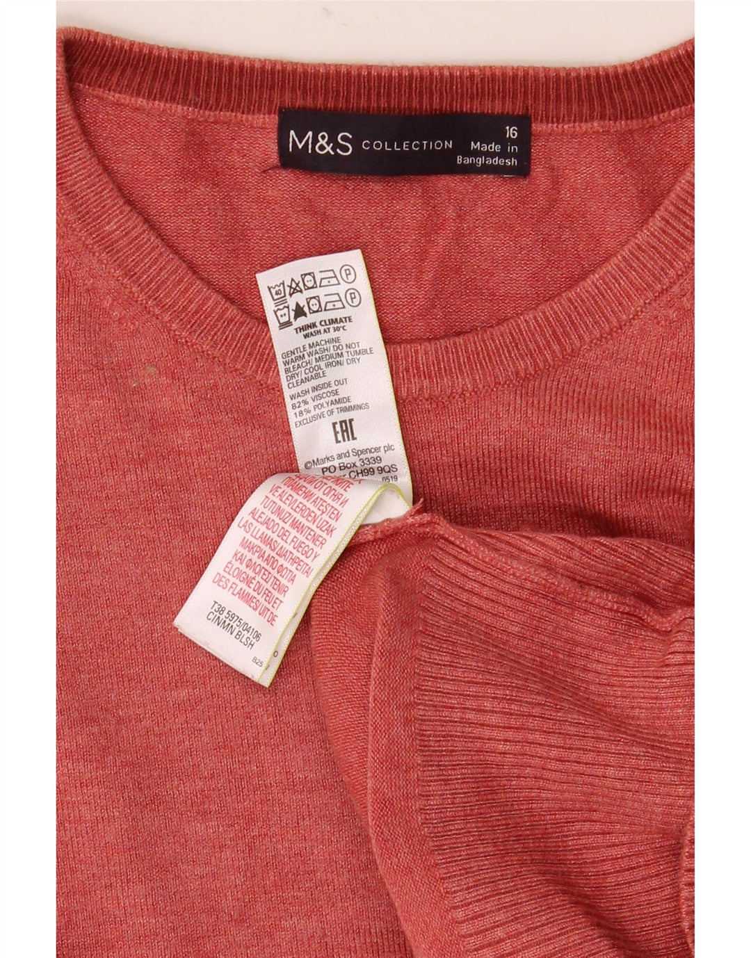 Marks & Spencer Suéter Corto con Cuello Redondo para Mujer UK 46 Grande Rojo