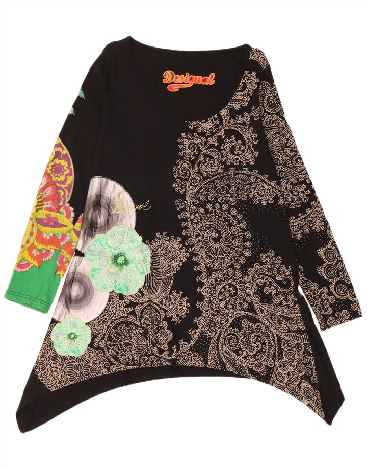 DESIGUAL Vestido asimétrico gráfico para mujer UK 44 Medium Black Paisley
