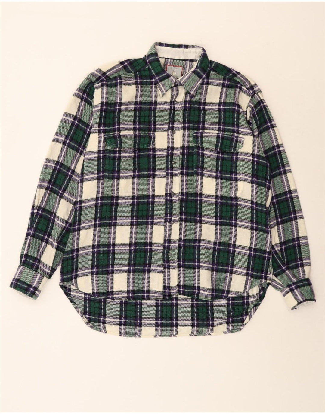 Benetton Camisa De Franela Hombre XL Lana A Cuadros Verde