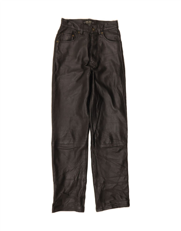 ENJOY Womens Straight Leather Trousers W26 L31 Black Leather Vintage ENJOY and Second-Hand ENJOY from Messina Hembry 