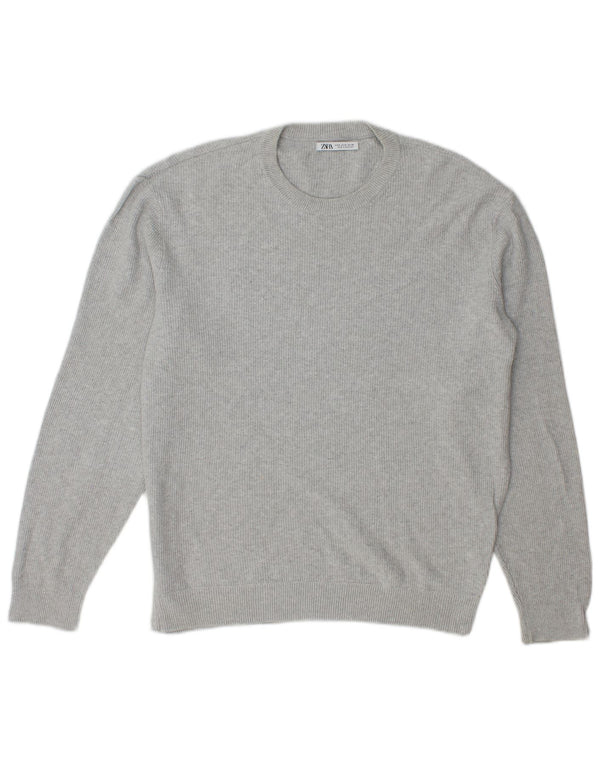 Zara Hombre Jersey Cuello Redondo Jersey Algodón Gris Medio
