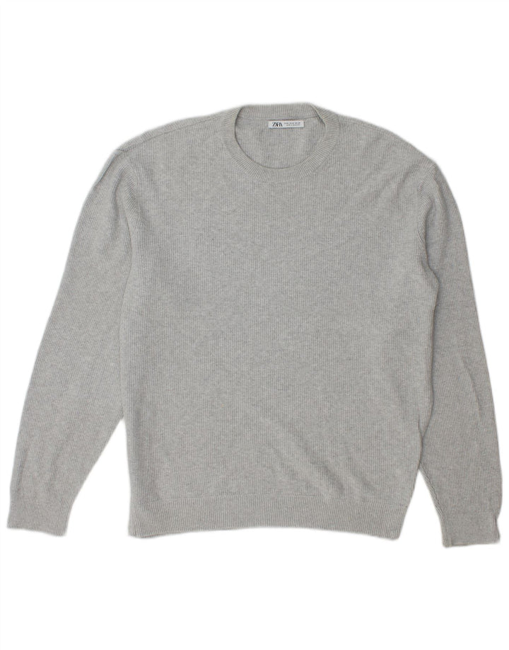 Zara Hombre Jersey Cuello Redondo Jersey Algodón Gris Medio