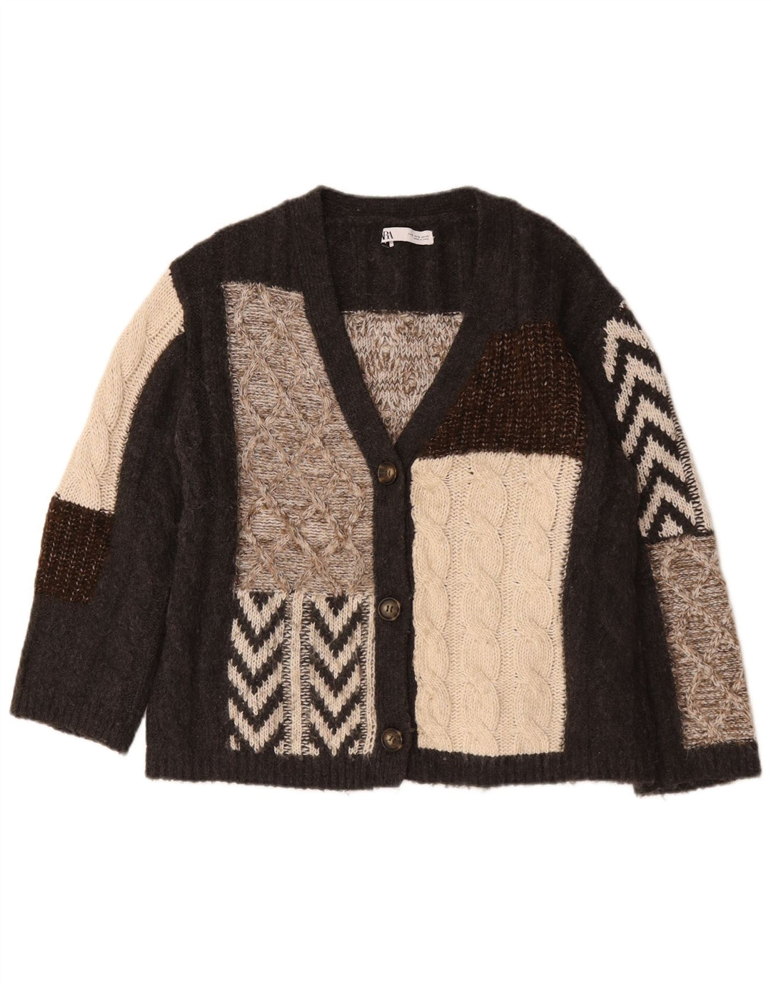 Zara Mujer Suéter Cárdigan Extragrande Reino Unido 10 Pequeño Marrón Patchwork