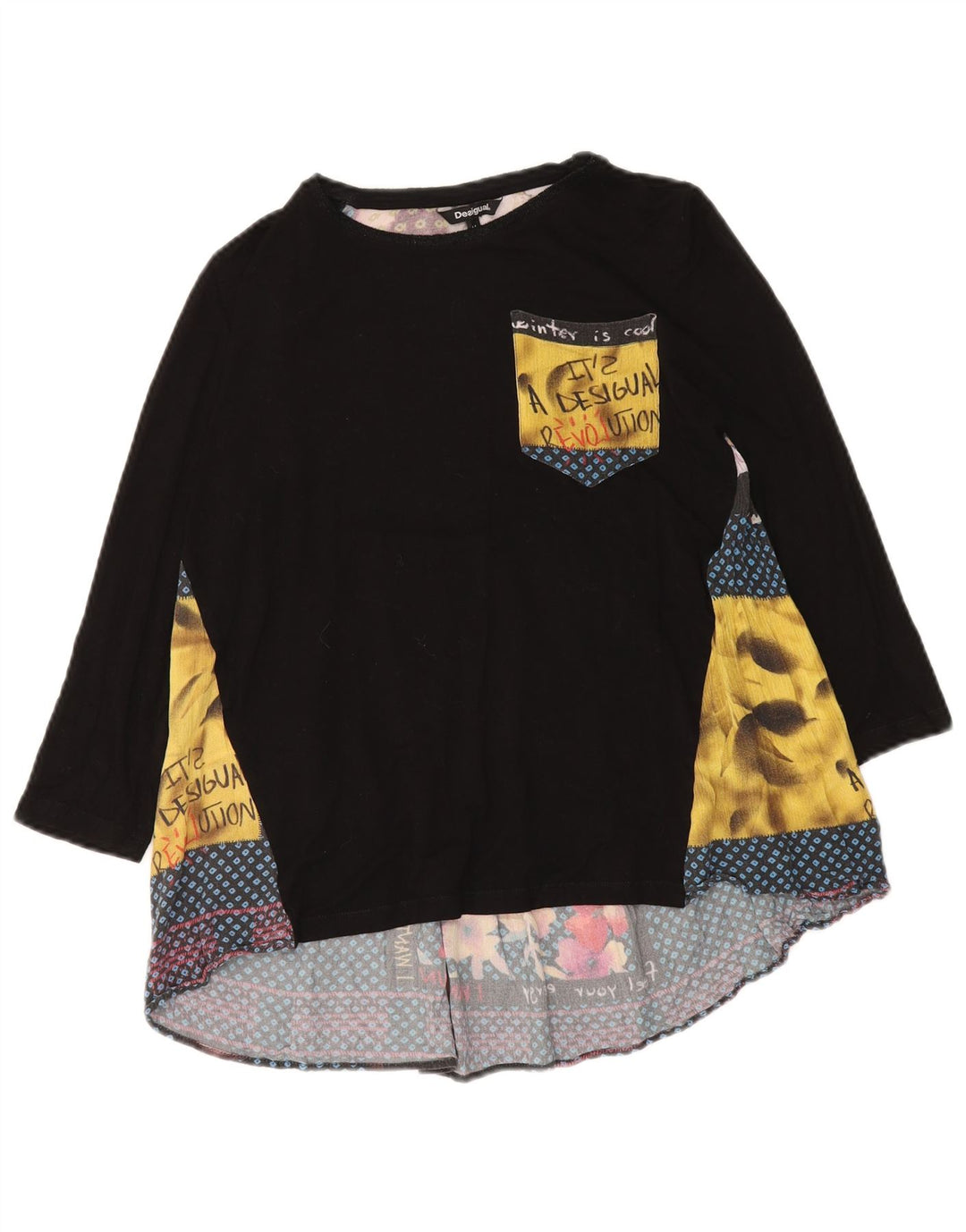 DESIGUAL Top gráfico para mujer de manga larga UK 42 Medium Black Patchwork