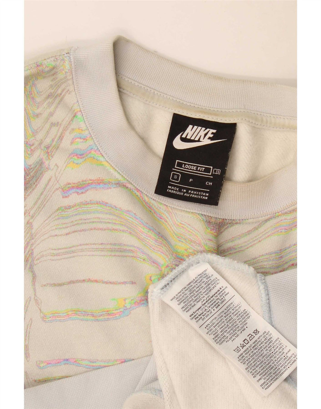 Nike Mujer Patrón Abstracto Sudadera Jumper UK 10 Small Off White