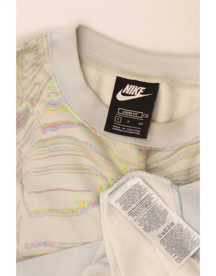 Nike Mujer Patrón Abstracto Sudadera Jumper UK 10 Small Off White