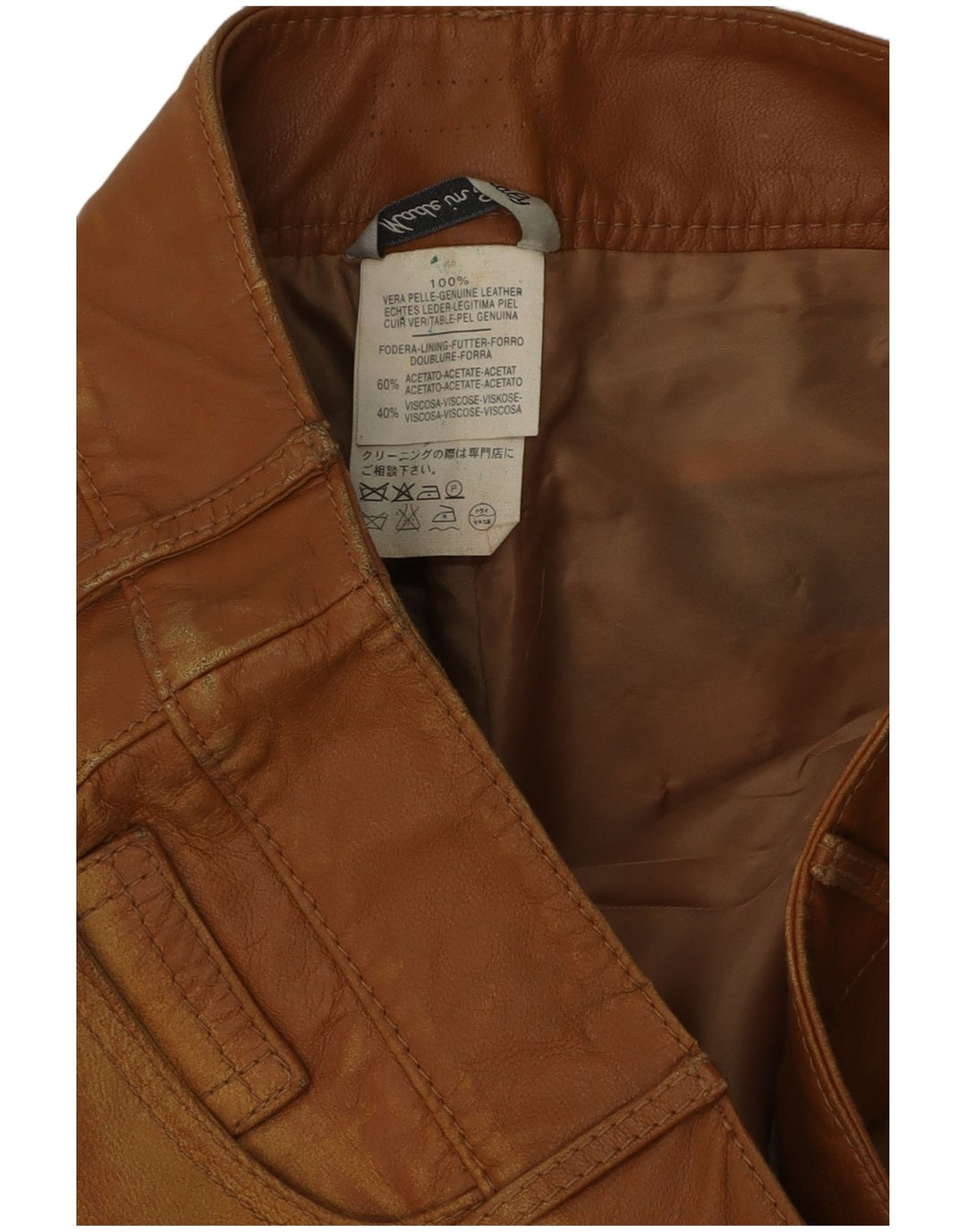 Pantalones de cuero vintage para hombre W34 L35 Marrón