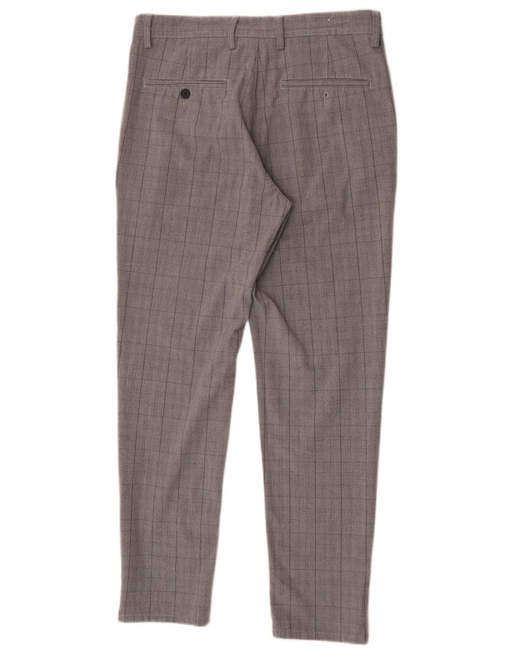 Zara Mens Slim Chino Pantalones EU 38 Small W30 L28 Gris Cuadros Poliéster