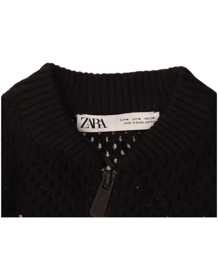 Zara Mujer Crop See Through Cardigan Suéter UK 40 Mediano Negro