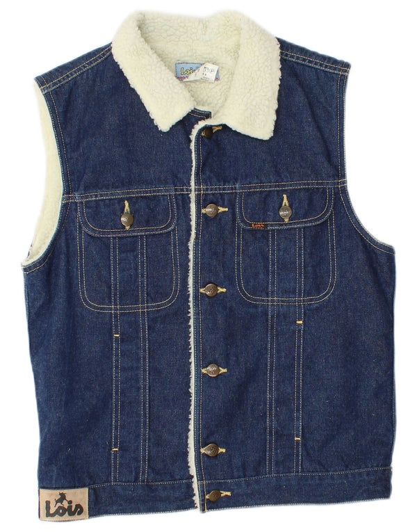 Lois Mens Sherpa Denim Chaleco UK 34 XS Algodón Azul