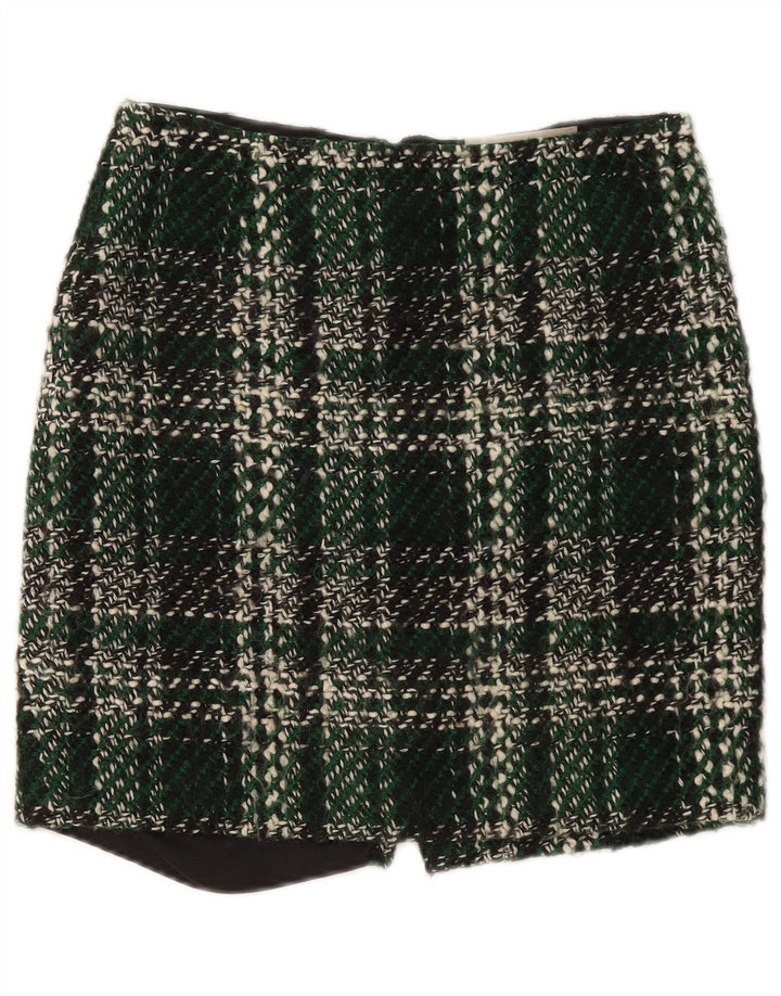 Fenn Wright Manson Minifalda para Mujer UK 10 Small W30 Lana a Cuadros Verde