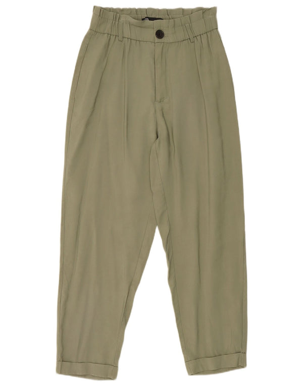 Zara Mujer Pantalones Cortos Pegged Small W27 L25 Viscosa Caqui