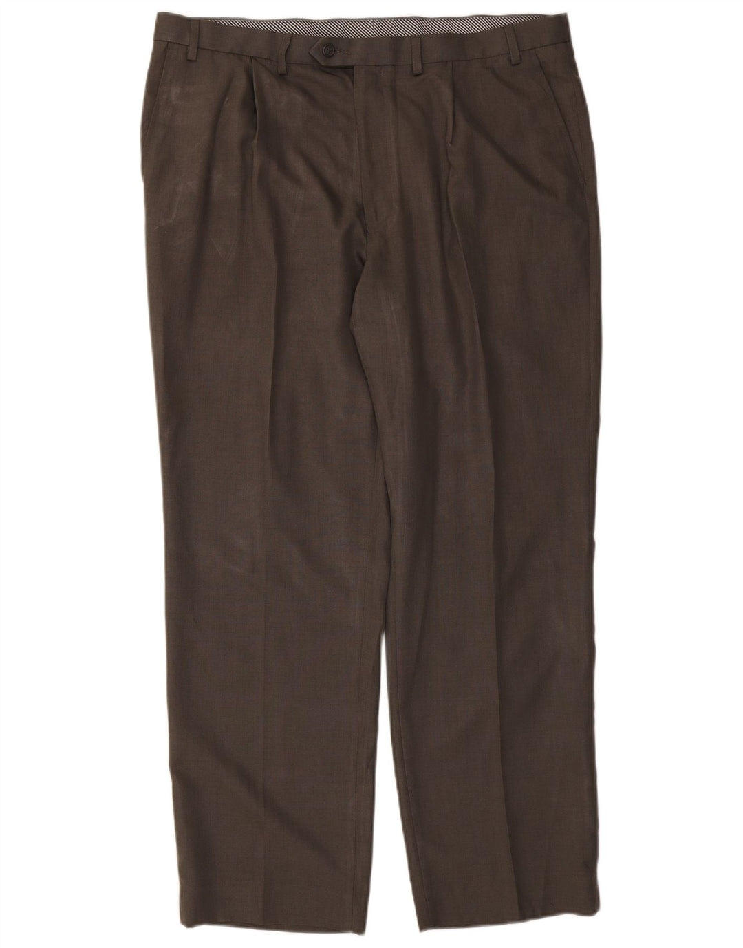 Marks & Spencer Pantalón de traje con pinzas para hombre W40 L31 Poliéster caqui