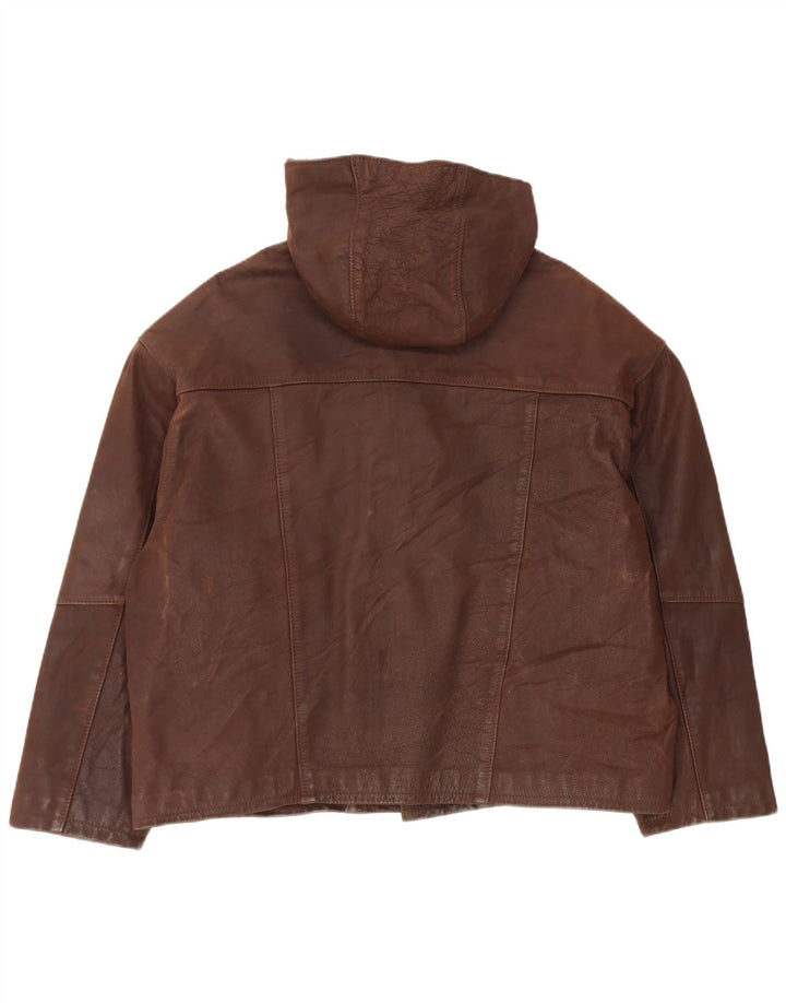 Bracci Chaqueta de cuero con capucha para hombre UK 38 Marrón medio