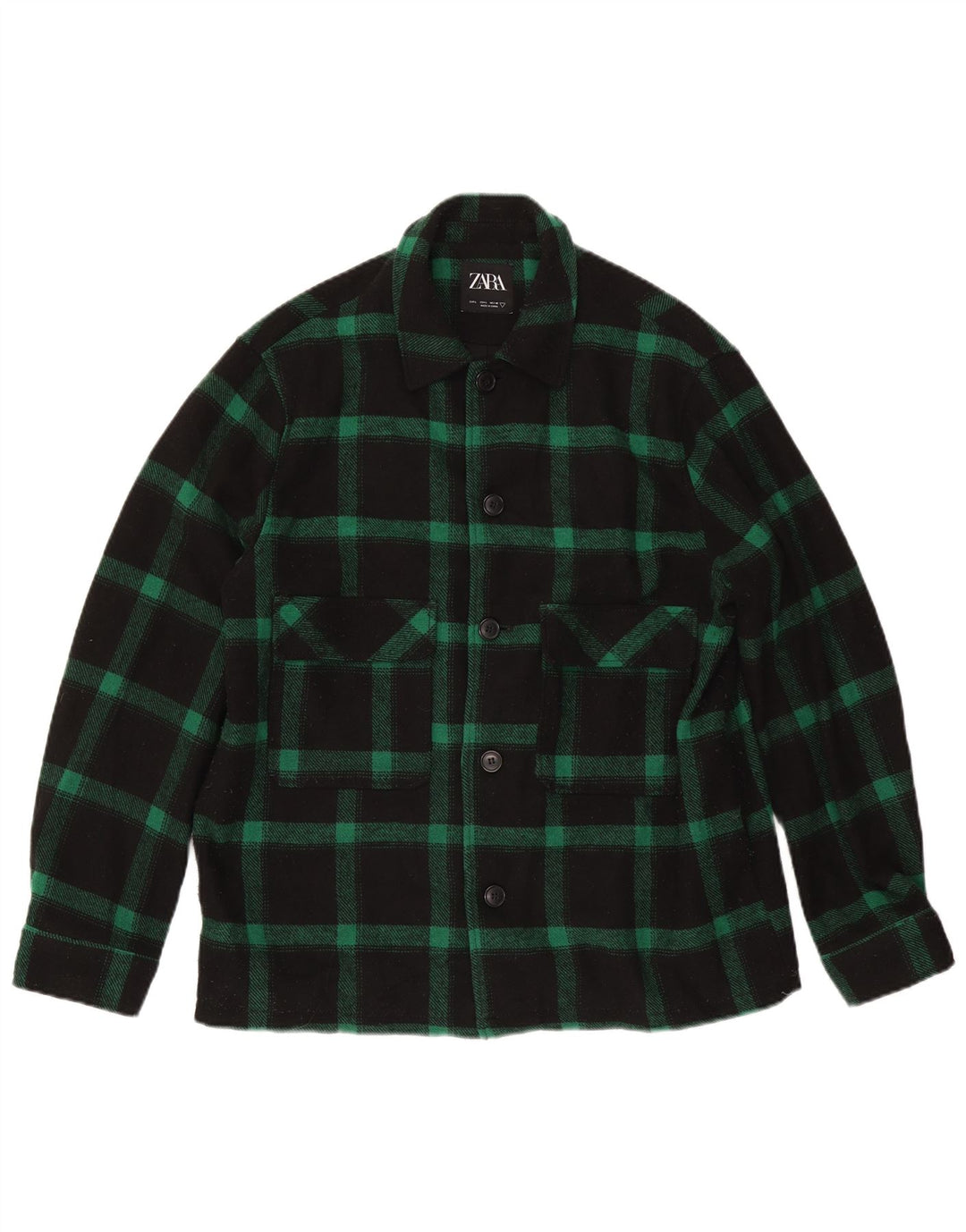 Zara Mens Patch Utility Jacket UK 40 Large Verde Cuadros Poliéster