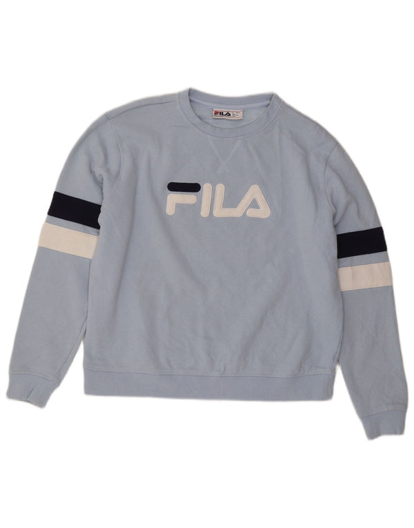 Fila Womens Graphic Sweatshirt Jumper UK 16 Large Blue Colourblock Cotton