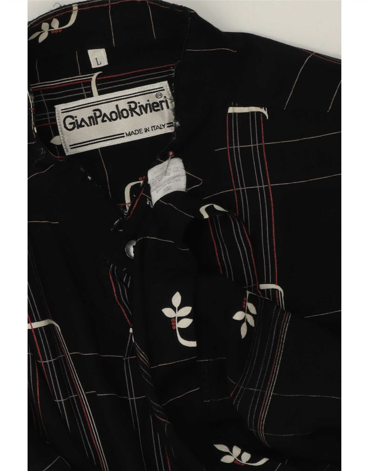 Vintage hombres camisa de manga corta grande negro geométrico viscosa
