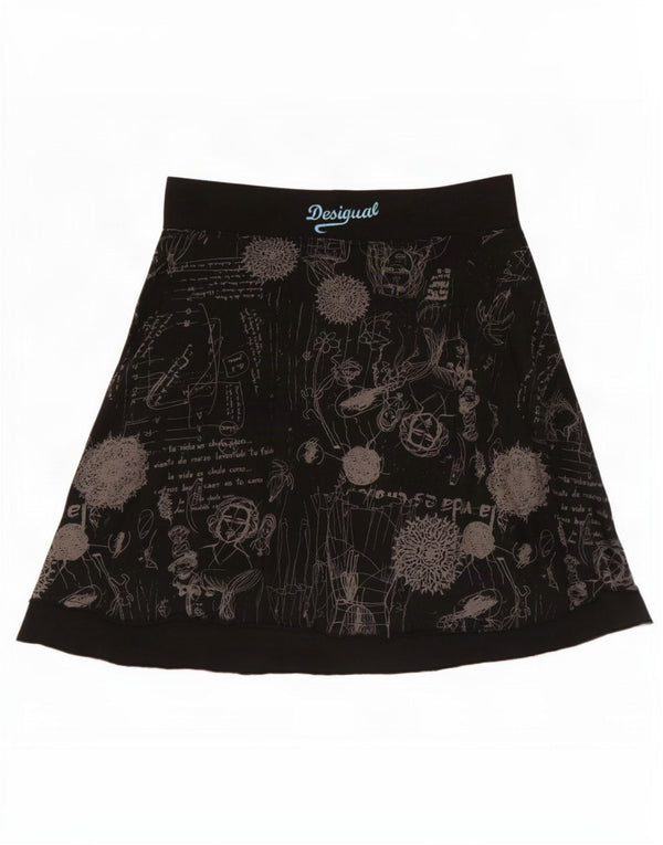 Desigual Mujer Falda Acampanada Gráfica XL W36 Algodón Geométrico Negro
