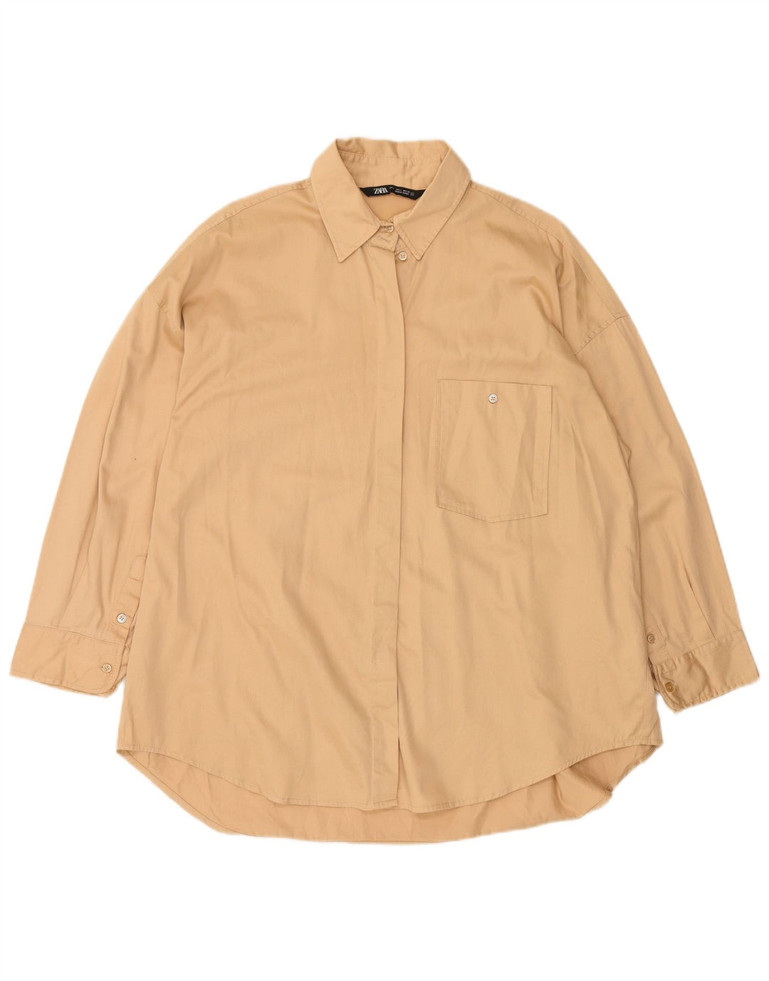 ZARA Mujer Blusa Camisa Larga UK 46 Large Algodón Beige