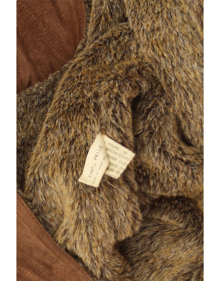 Vintage hombres ante shearling chaqueta Reino Unido 38 cuero marrón medio
