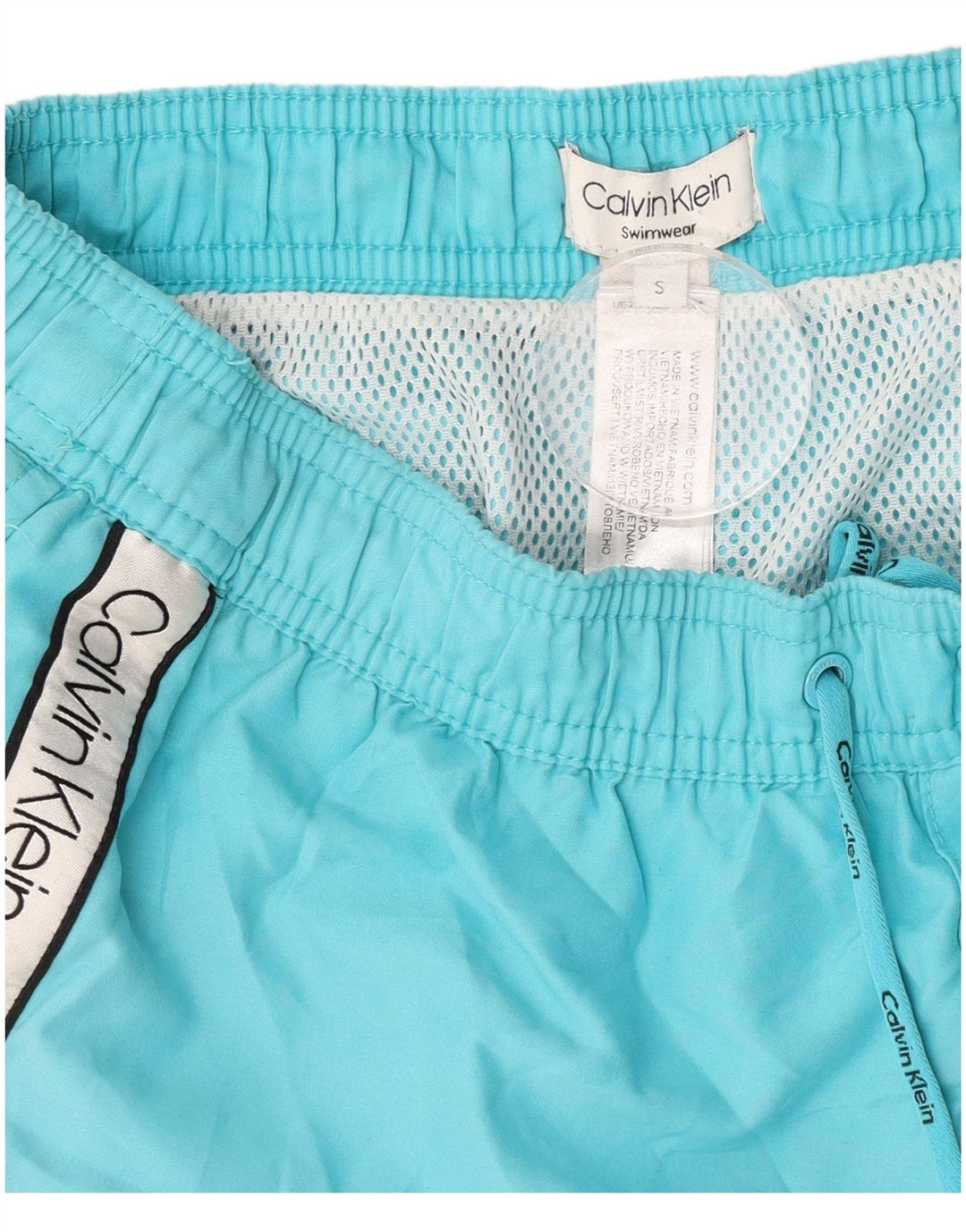 Calvin Klein Bañador con estampado gráfico para hombre, poliéster con bloques de color azul pequeño