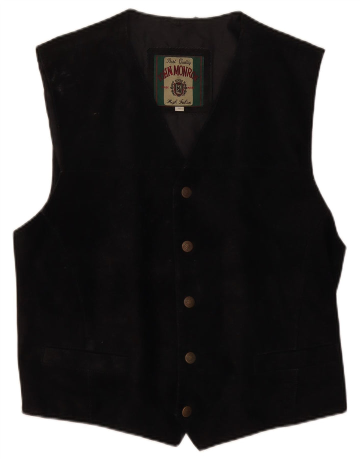 John Monroe Chaleco de ante para hombre de cuero negro mediano