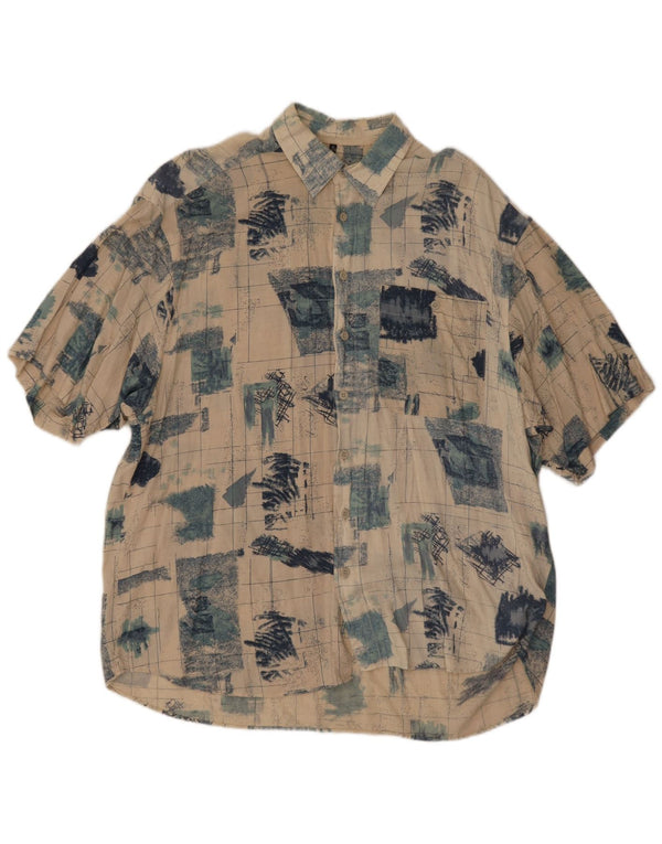 Camisa Vintage Hombre Manga Corta Talla 43/44 XL Beige Patchwork